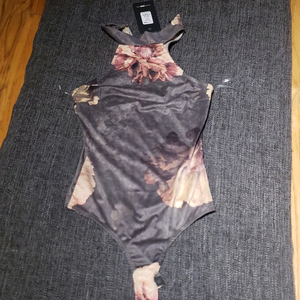 Fashion Nova Floral suede body suit.
